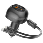 Promate PowerDrive RCI81 81W Multi-Port Car Charger with Retractable USB-C & Lightning Cables